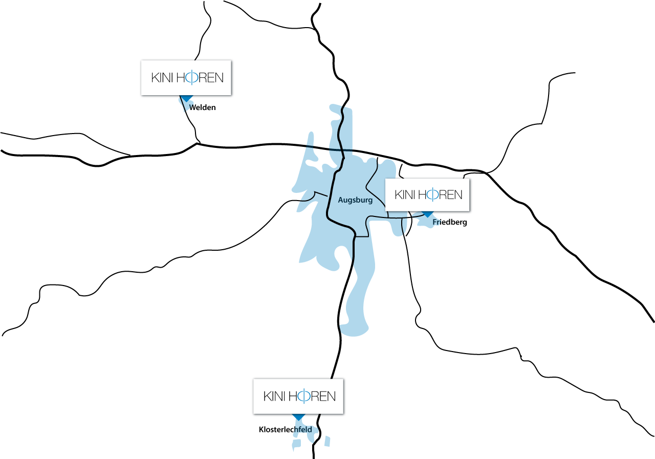 KINI-MAP-3-Filialen Hörgeräte Akustiker Friedberg Welden Klosterlechfeld